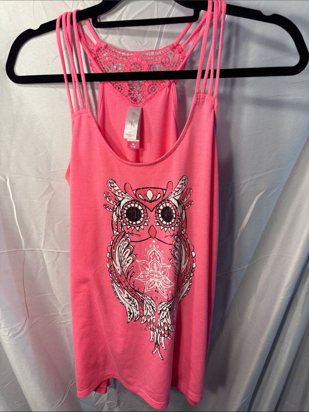 Justice Hot Pink Strappy Tank with Owl Graphic